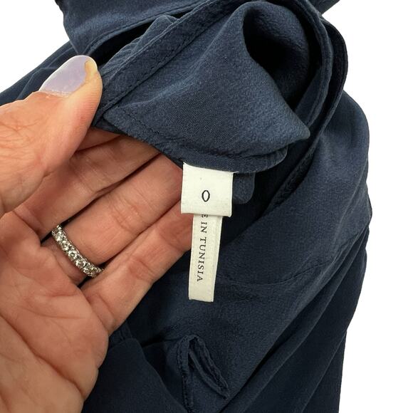 Sandro Womens Navy Blue Tie Neck 100% Silk Blouse Top Long Sleeve Shirt XS - Picture 8 of 11